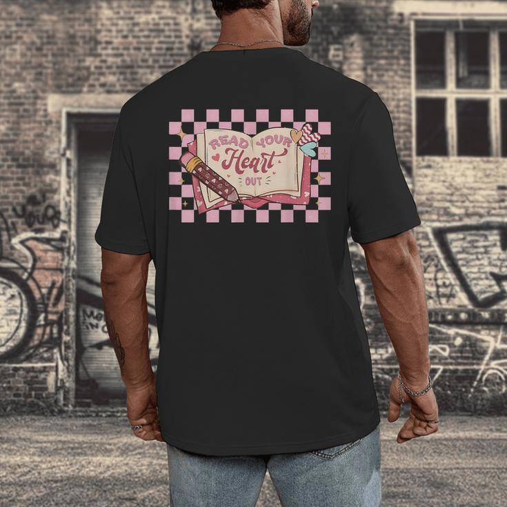 Read Your Heart Out Valentine Reading Book Teacher Student Men's Back Print T-Shirt