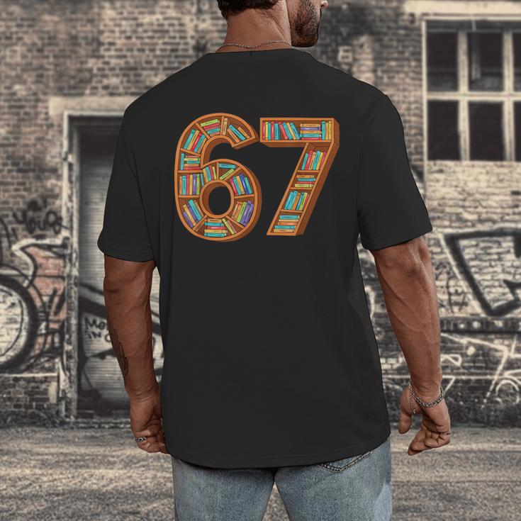 Reading 67 Six Seven Meme Teacher Book Lover Bookshelf Men's Back Print T-Shirt