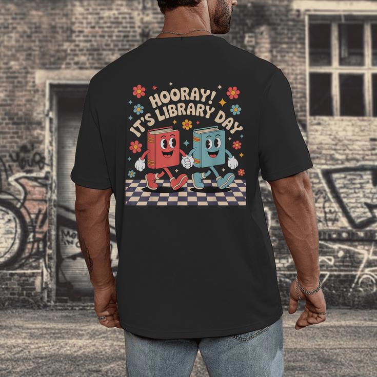 Reading Book Lover School Librarian Hooray It's Library Day Men's Back Print T-Shirt Reading Book Lover School Librarian Hooray It's Library Day Men's Back Print T-Shirt