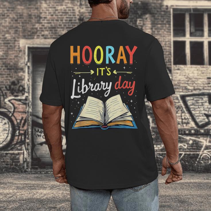 Reading Books Bibliophile Hooray It's Library Day Men's Back Print T-Shirt