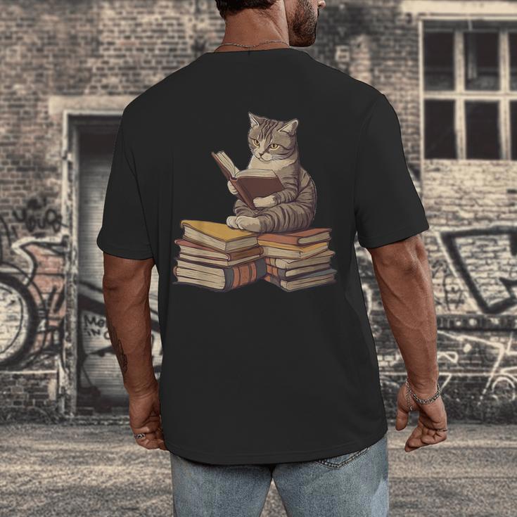 Reading Cat Book Lover Men's Back Print T-Shirt