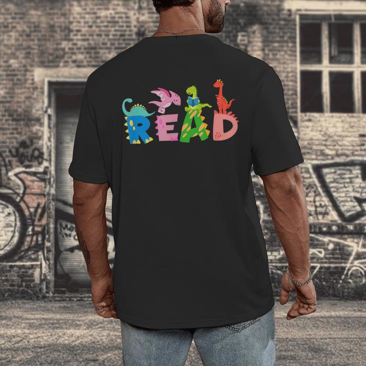 Reading DinosaurRex Dino Book Lover Men's Back Print T-Shirt Reading DinosaurRex Dino Book Lover Men's Back Print T-Shirt