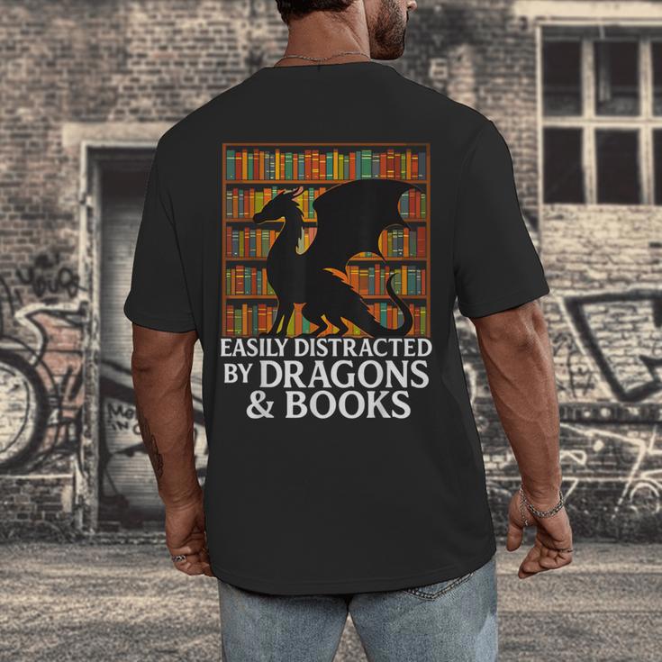 Reading Dragon Easily Distracted By Dragons And Books Men's Back Print T-Shirt