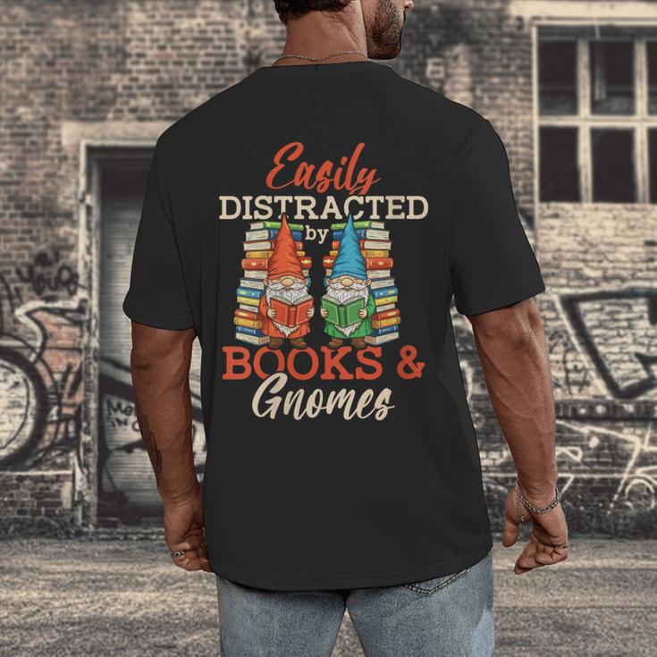 Reading Gnomes Cute Easily Distracted By Books And Gnomes Men's Back Print T-Shirt