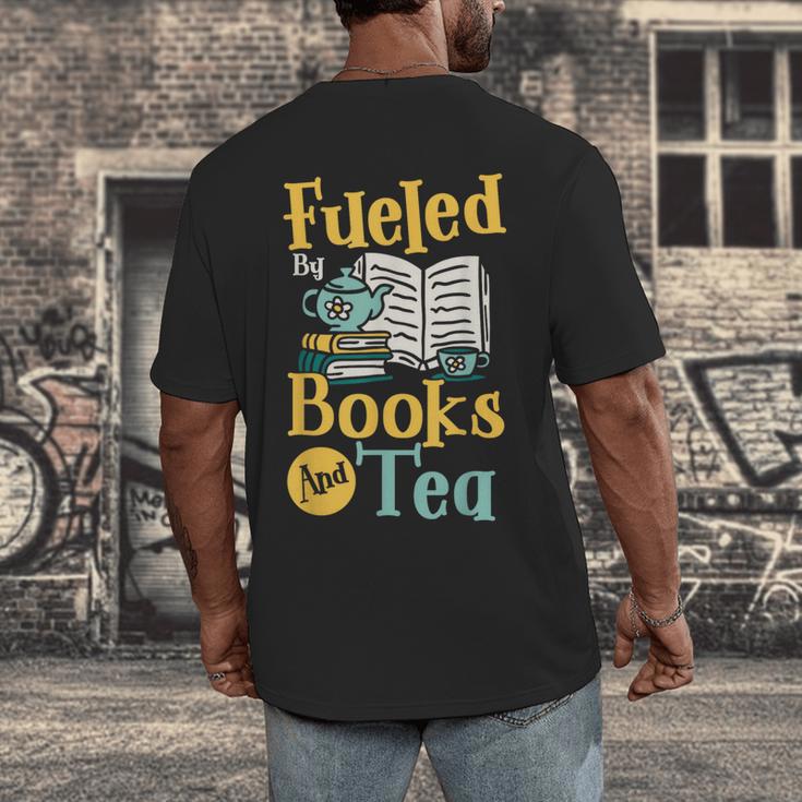 Reading Hobby Bookshelves Library Fueled By Books And Tea Men's Back Print T-Shirt Reading Hobby Bookshelves Library Fueled By Books And Tea Men's Back Print T-Shirt