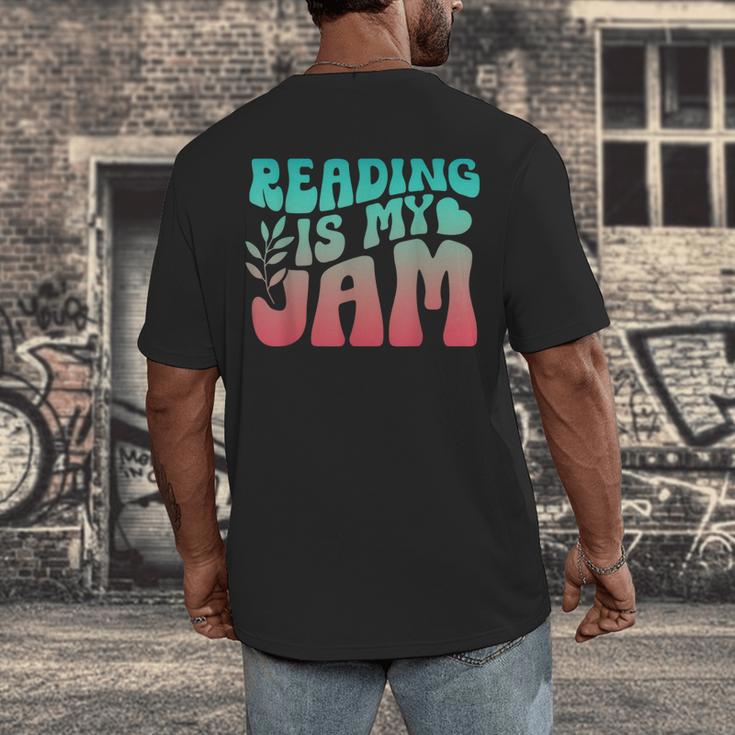Reading Is My Jam Book Lover Bookworm Teacher Library Reader Men's Back Print T-Shirt