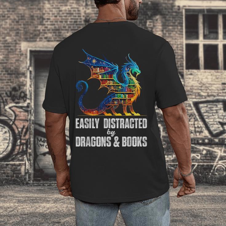 Reading Lover Easily Distracted By Dragons And Books Dragon Men's Back Print T-Shirt