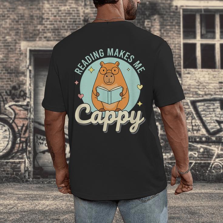 Reading Makes Me Cappy Bookworm Capybara Book Reading Men's Back Print T-Shirt