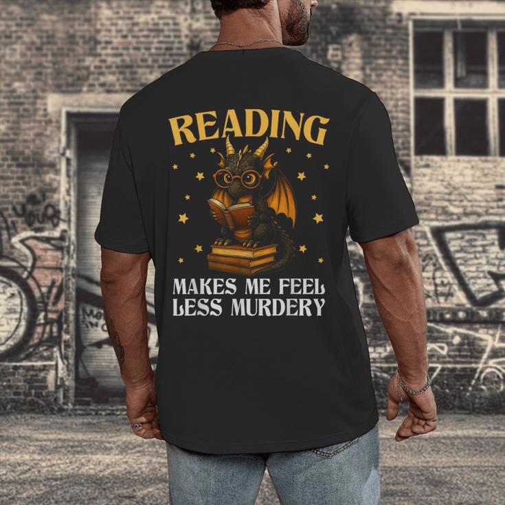 Reading Makes Me Feel Less Murdery Book Dragon Men's Back Print T-Shirt Reading Makes Me Feel Less Murdery Book Dragon Men's Back Print T-Shirt