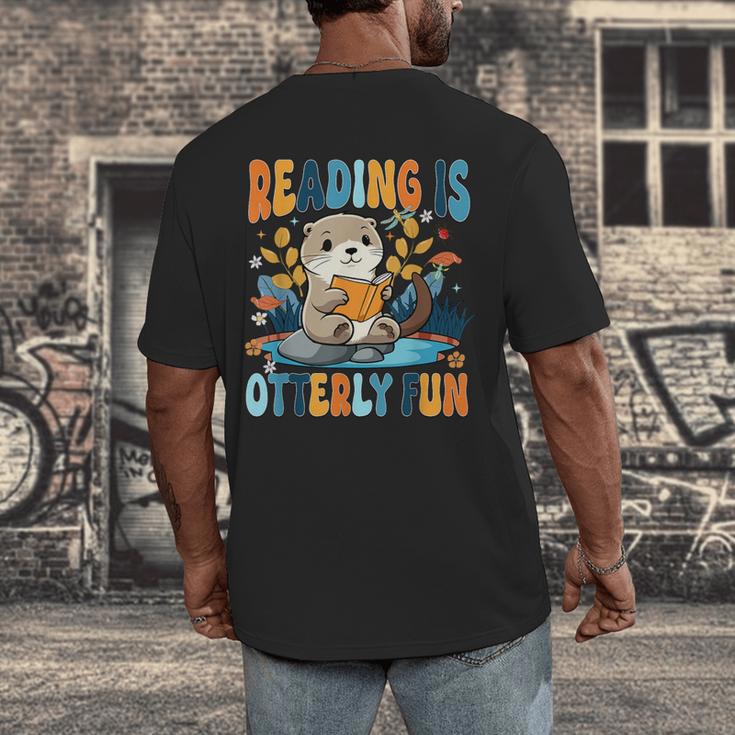 Reading Is Otterly Fun Sea Otter Book Lover Bookworm Men's Back Print T-Shirt Reading Is Otterly Fun Sea Otter Book Lover Bookworm Men's Back Print T-Shirt