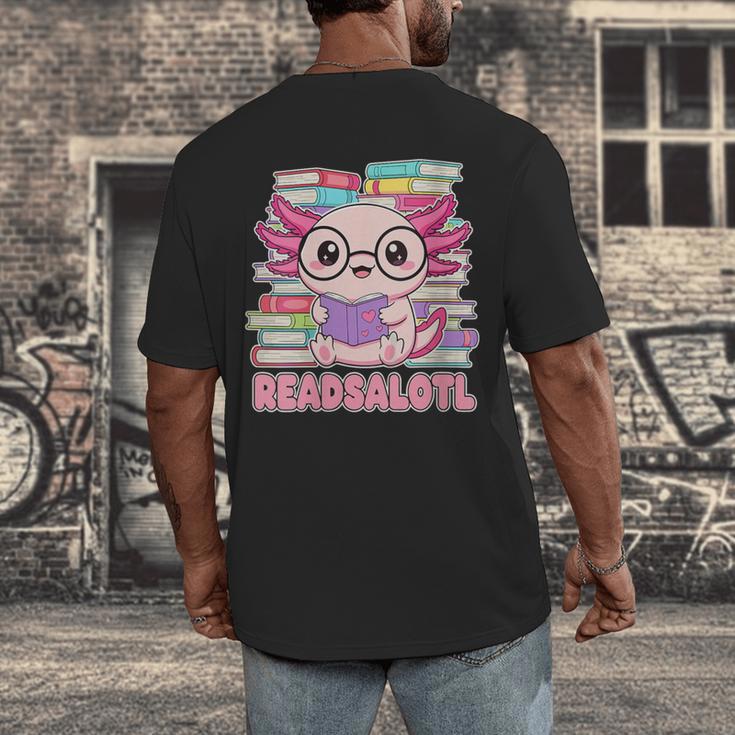 Readsalotl Axolotl Reading Book Bookworm Men's Back Print T-Shirt Readsalotl Axolotl Reading Book Bookworm Men's Back Print T-Shirt
