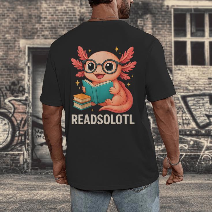 Readsolotl Kawaii Axolotl Reading Book Lover Men's Back Print T-Shirt
