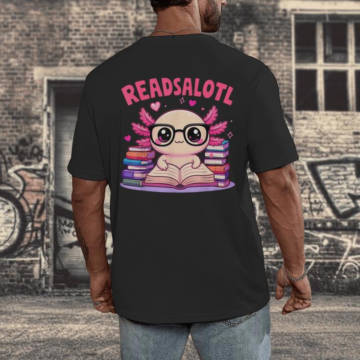 Readsolotl Pink Kawaii Axolotl Book Lover Reading Men's Back Print T-Shirt
