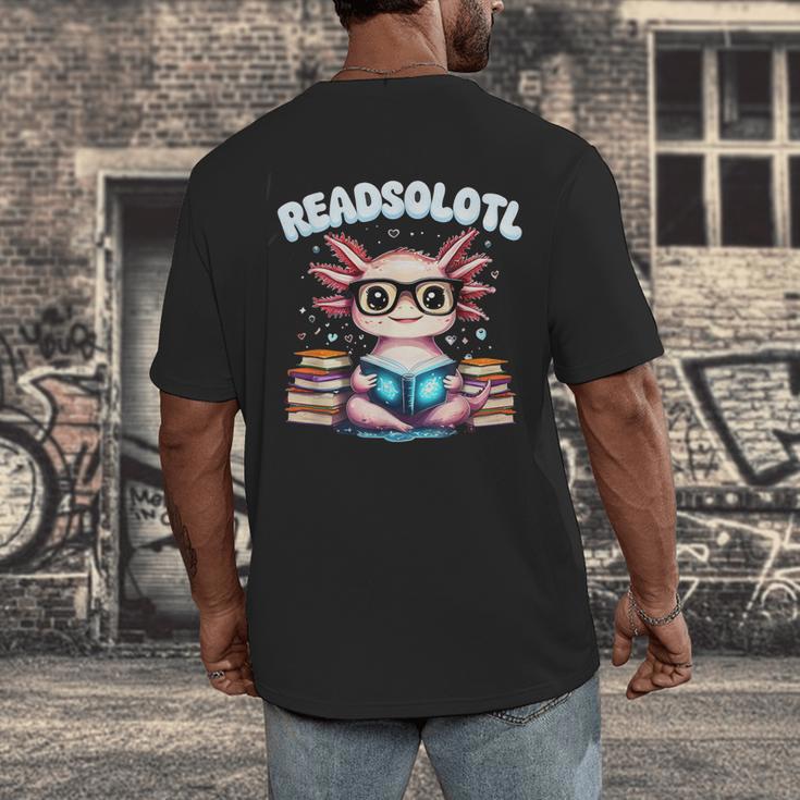Readsolotl Pink Kawaii Axolotl Read Book Lover Reading Men's Back Print T-Shirt