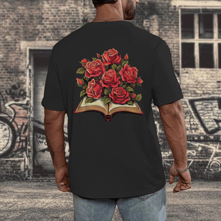 Red Roses Flowers Book Floral Men's Back Print T-Shirt