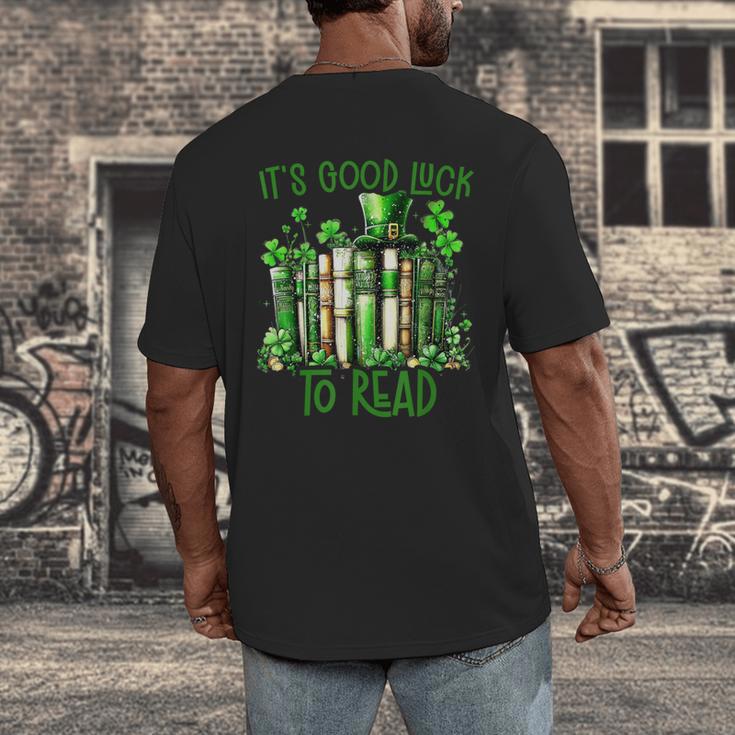 Retro Book Lucky Reading Teacher St Patrick's Day -Adults Small Cotton Blend Polyester Blend Short Sleeve Men's Back Print T-Shirt