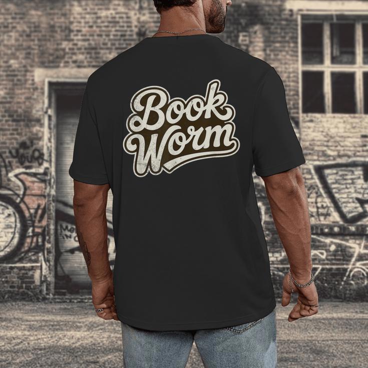 Retro Book Worm Reading For Book Lovers Men's Back Print T-Shirt