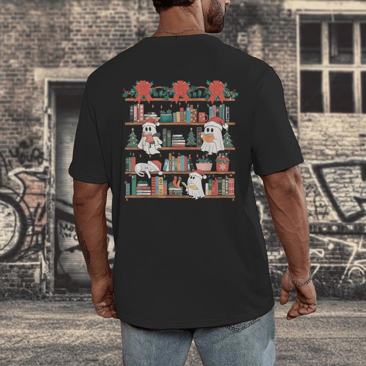 Retro Ghost Reading Book Teacher Librarian Bookish Christmas Men's Back Print T-Shirt