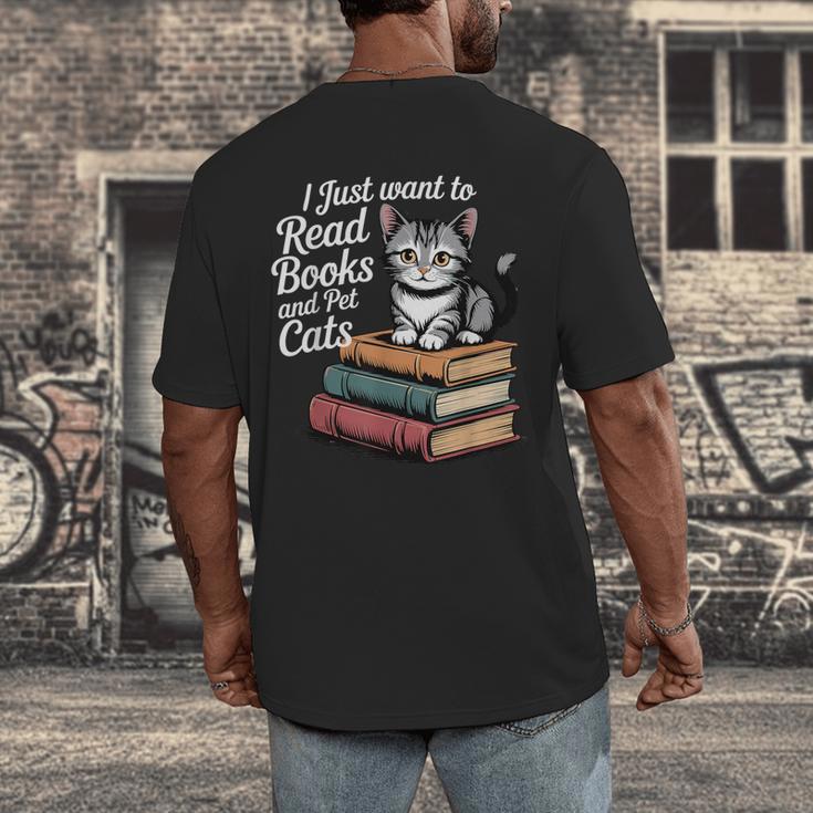 Retro I Just Want To Read Books And Pet Cats Cat For Men Women Kids Men's Back Print T-Shirt