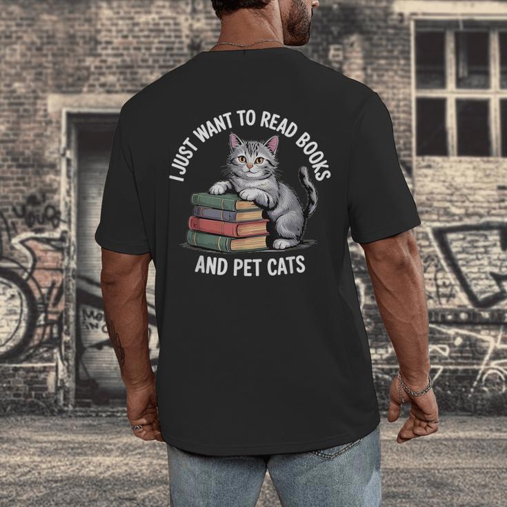 Retro I Just Want To Read Books And Pet Cats Men's Back Print T-Shirt