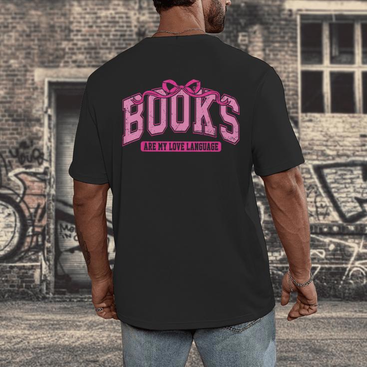 Retro Pink Coquette Bow Valentine Book Lover Varsity Men's Back Print T-Shirt