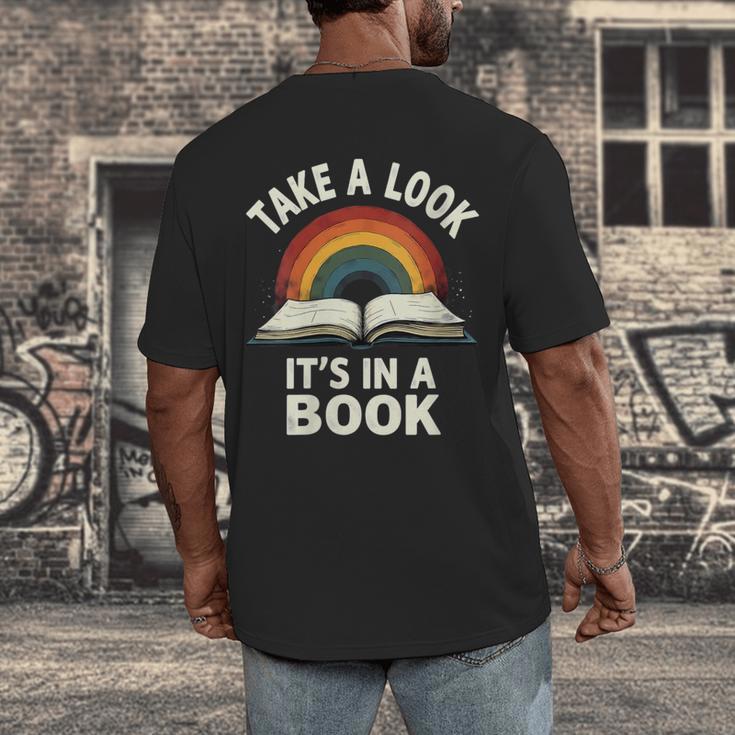 Retro Rainbow Take A Look It's In A Book Reading Men's Back Print T-Shirt