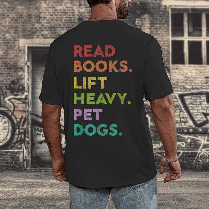 Retro Read Books Lift Heavy Pet Dogs Gym Book Lover Men's Back Print T-Shirt