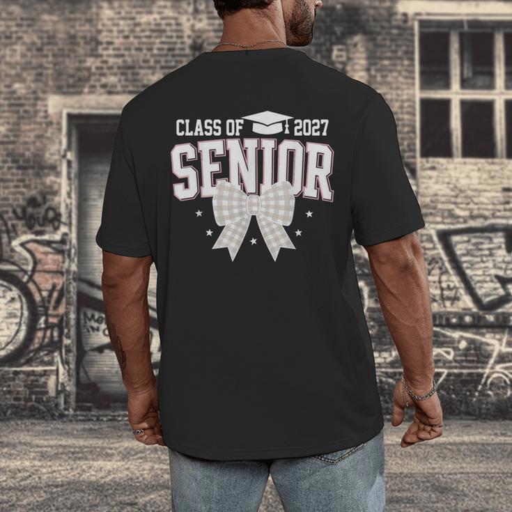 Retro Senior 2027 Girl Coquette Bow Class Of 2027 Graduation Men's Back Print T-Shirt