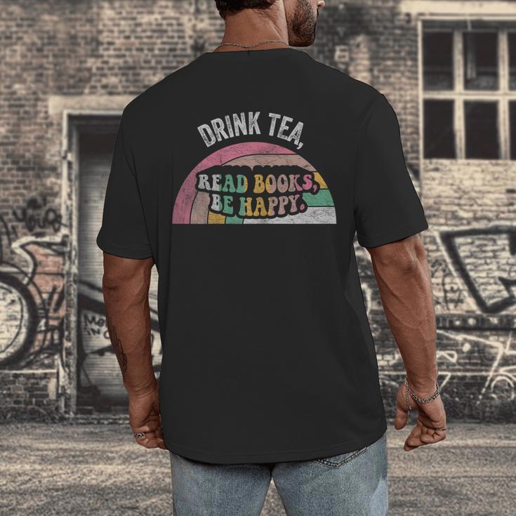 Retro Vintage Drink Tea Read Books Be Happy Reading Men's Back Print T-Shirt Retro Vintage Drink Tea Read Books Be Happy Reading Men's Back Print T-Shirt