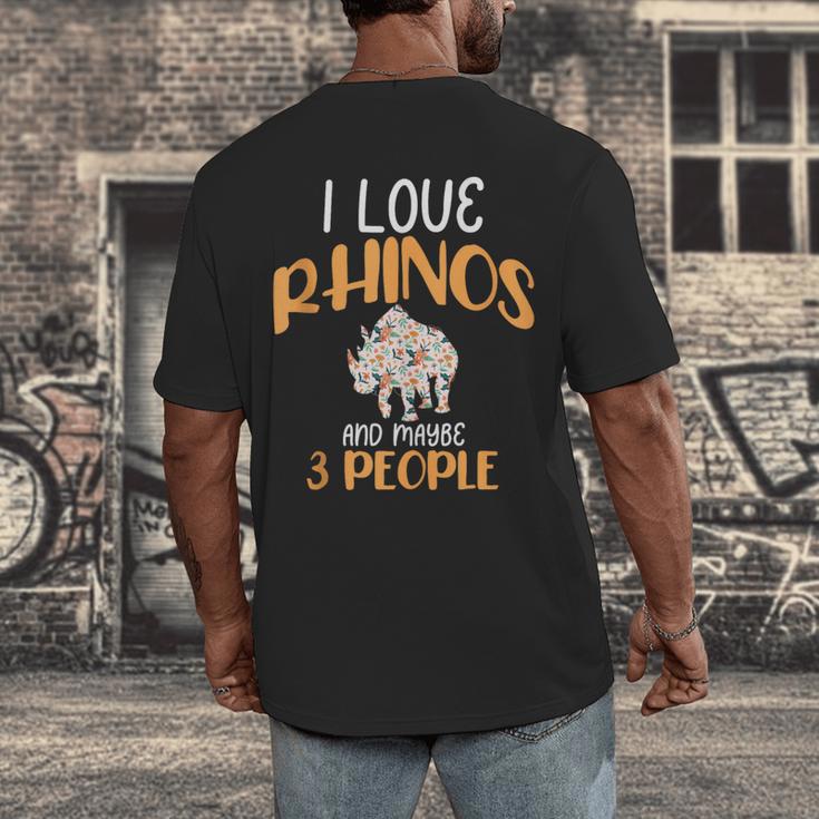I Like Rhinos And Maybe 3 People Introvert Animal Men's Back Print T-Shirt I Like Rhinos And Maybe 3 People Introvert Animal Men's Back Print T-Shirt