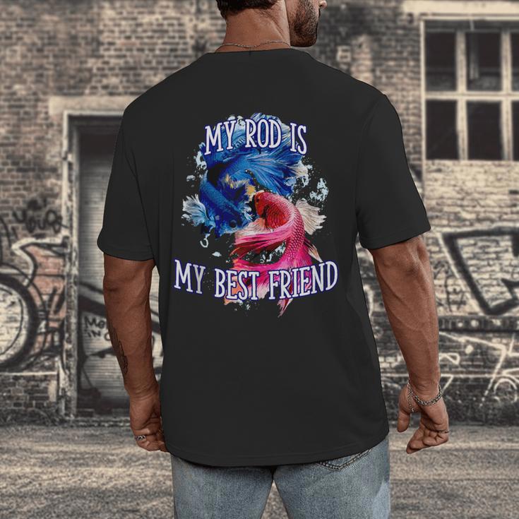 My Rod Is My Best Friend Introvert Fishing Antisocial Men's Back Print T-Shirt