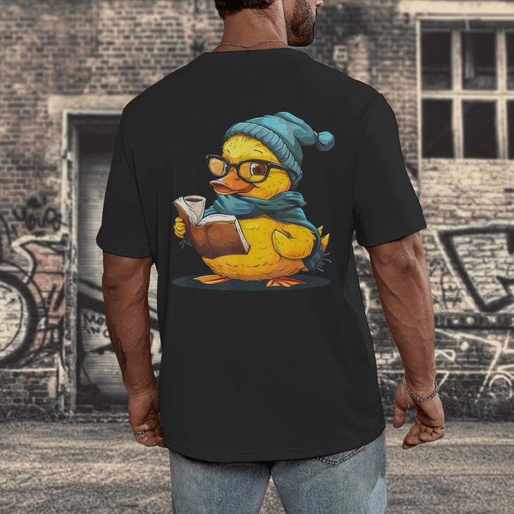 Rubber Duck Reading Book Rubber Duckie Reader Coffee Lover Men's Back Print T-Shirt