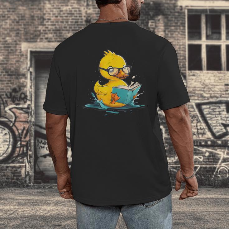 Rubber Duck Reading Book Reader Books Rubber Duckie Men's Back Print T-Shirt