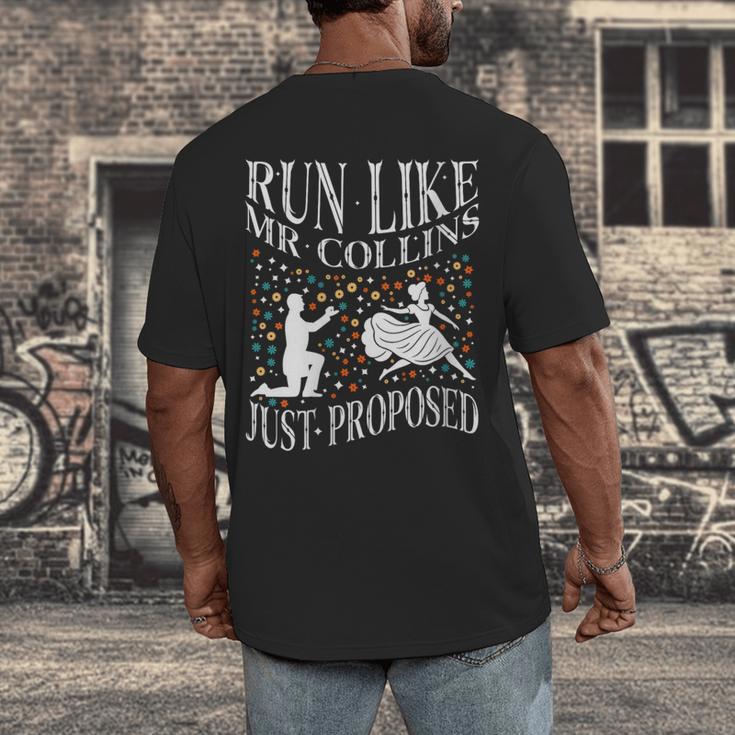 Run Like Mr Collins Just Proposed Vintage Book Quote Men's Back Print T-Shirt Run Like Mr Collins Just Proposed Vintage Book Quote Men's Back Print T-Shirt