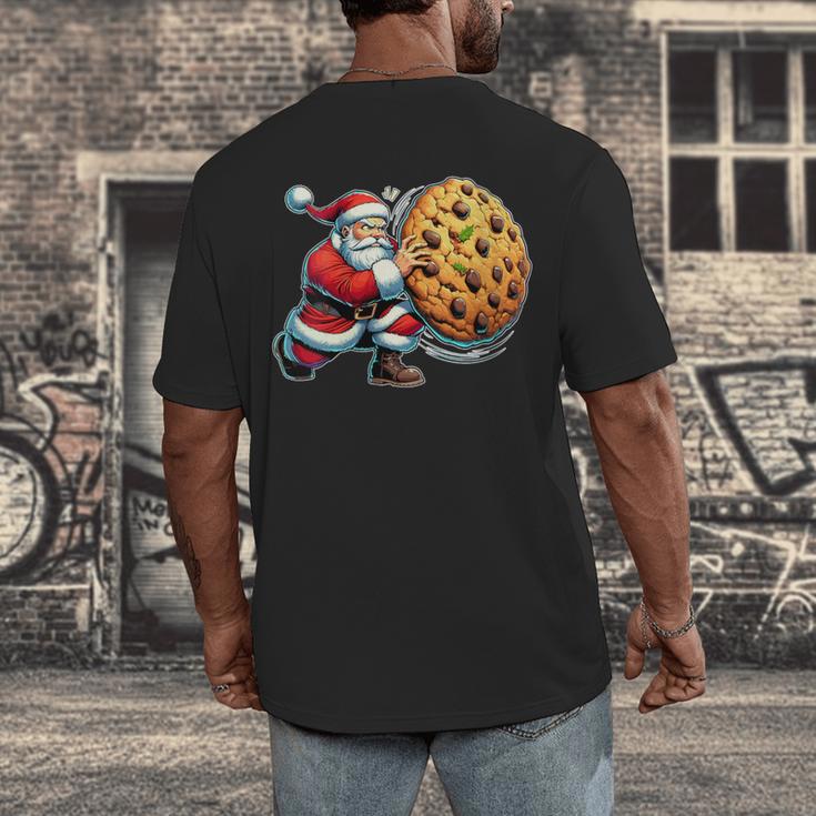 Santa Holding Cookie Xmas Baker Introvert Christmas Men's Back Print T-Shirt Santa Holding Cookie Xmas Baker Introvert Christmas Men's Back Print T-Shirt