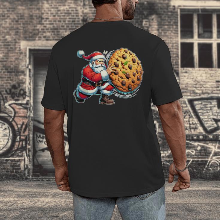 Santa Holding Cookie Xmas Baker Introvert Christmas Men's Back Print T-Shirt Santa Holding Cookie Xmas Baker Introvert Christmas Men's Back Print T-Shirt