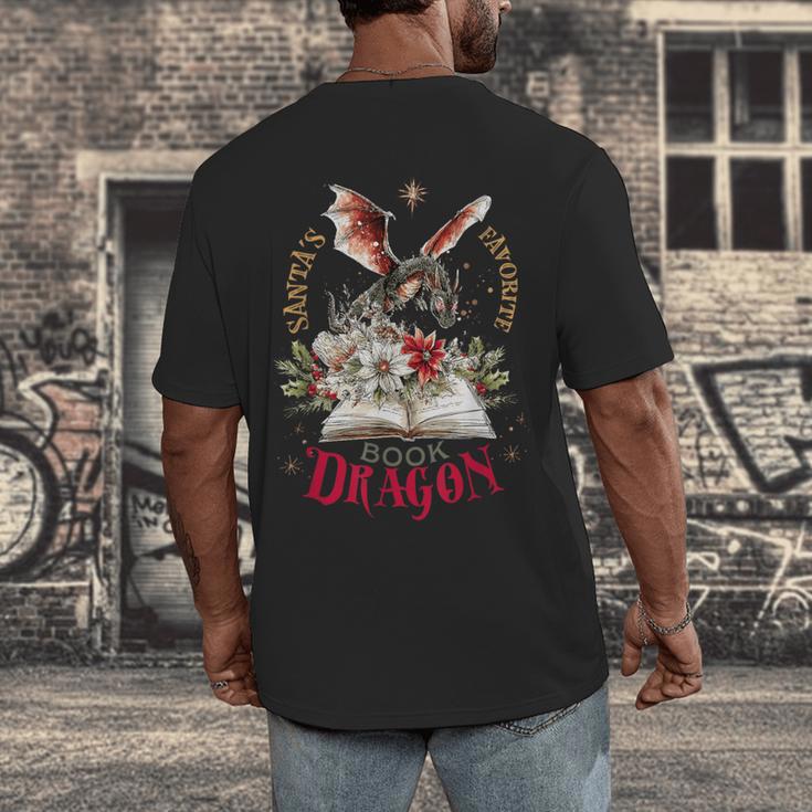 Santa's Favorite Book Dragon Christmas Magic Men's Back Print T-Shirt