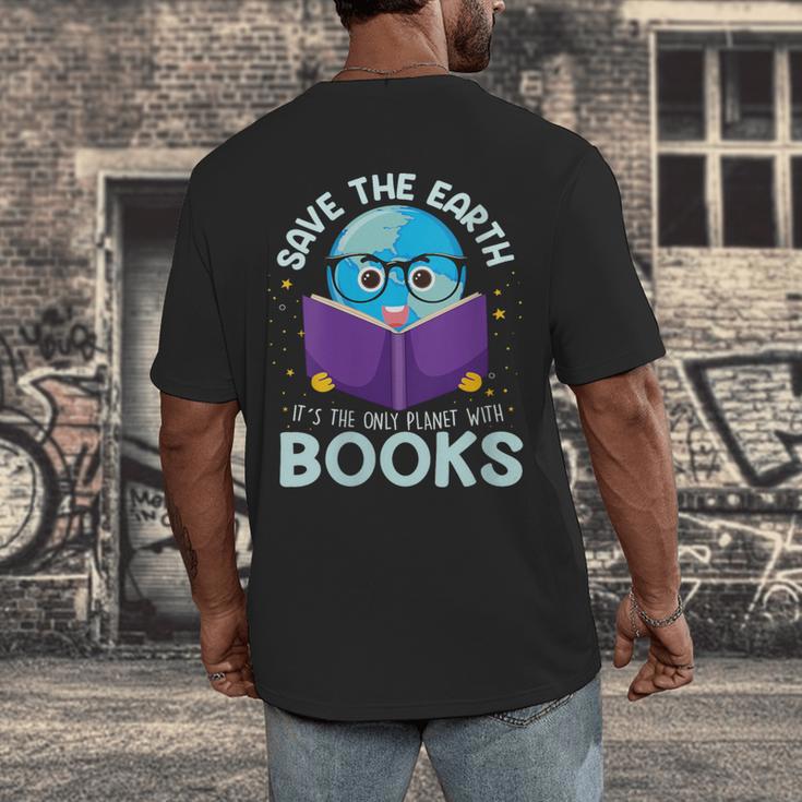 Save Earth It´s Only Planet With Books Reader Earth Day Men's Back Print T-Shirt