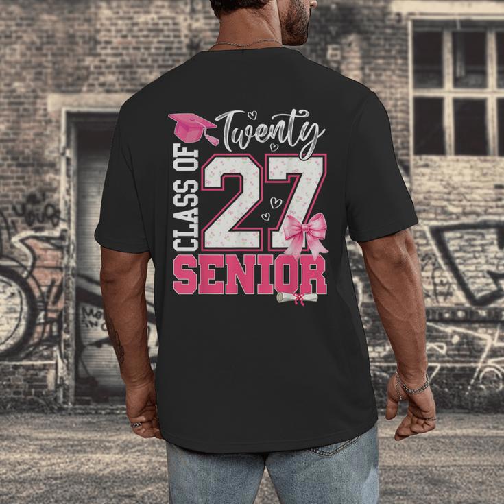 Senior 2027 Class Of 2027 Pink Coquette Bow Graduation Girl Men's Back Print T-Shirt