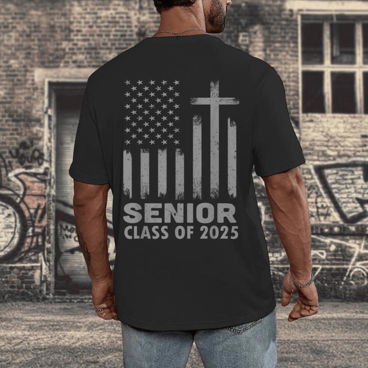 Senior Class Of 2025 USA Flag Cross Christian Graduation Men's Back Print T-Shirt