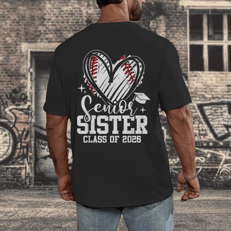 Senior Sister Class Of 2026 Baseball Graduation Heart Men's Back Print T-Shirt