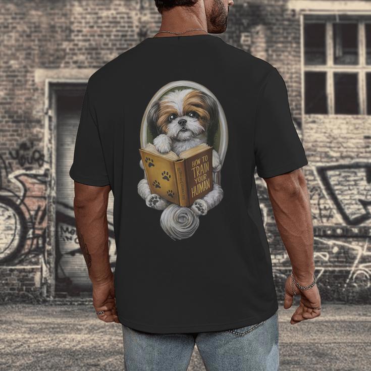 Shih Tzu Book How To Train Your Human Funny Dog Motif Men's Back Print T-Shirt Shih Tzu Book How To Train Your Human Funny Dog Motif Men's Back Print T-Shirt