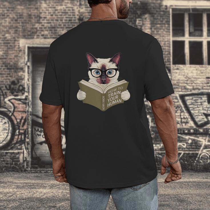 Siamese Cat Reading Book How To Train Your Human Humorous Men's Back Print T-Shirt Siamese Cat Reading Book How To Train Your Human Humorous Men's Back Print T-Shirt