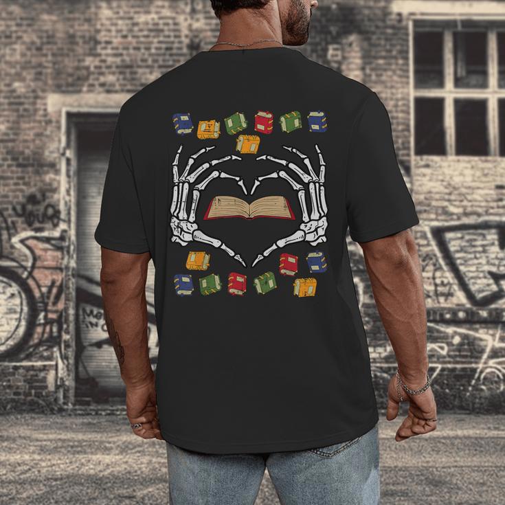Skeleton Heart Read Reading Book Librarian Halloween Women Men's Back Print T-Shirt