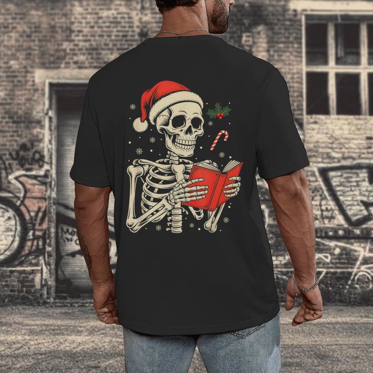 Skeleton Reading Book Christmas Teacher Librarian Book Lover Men's Back Print T-Shirt Skeleton Reading Book Christmas Teacher Librarian Book Lover Men's Back Print T-Shirt