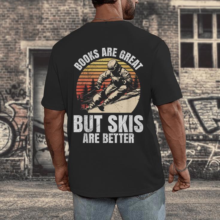Skier BOOKS ARE GREAT BUT SKIS ARE BETTER Vintage Men's Back Print T-Shirt Skier BOOKS ARE GREAT BUT SKIS ARE BETTER Vintage Men's Back Print T-Shirt