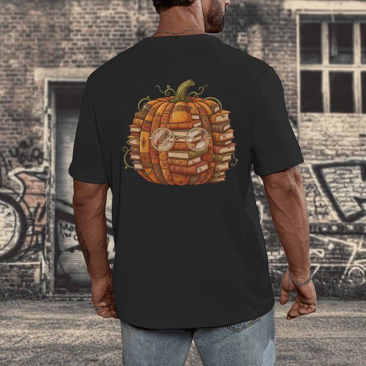 Smart Book Pumpkin Retro Fall Teacher Reading Halloween Men's Back Print T-Shirt Smart Book Pumpkin Retro Fall Teacher Reading Halloween Men's Back Print T-Shirt