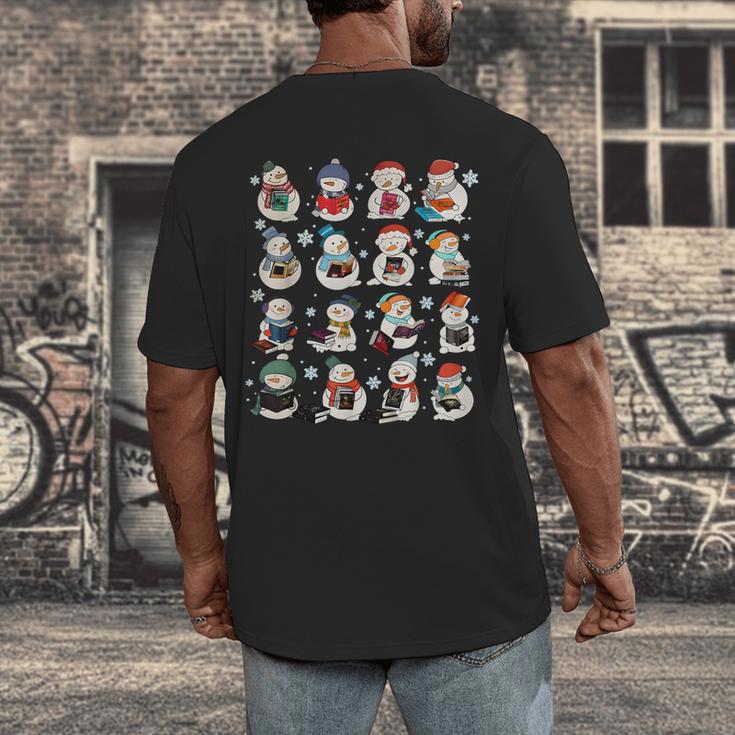 Snowman Reading Book Christmas Cozy Book Lover Bookish Men's Back Print T-Shirt Snowman Reading Book Christmas Cozy Book Lover Bookish Men's Back Print T-Shirt