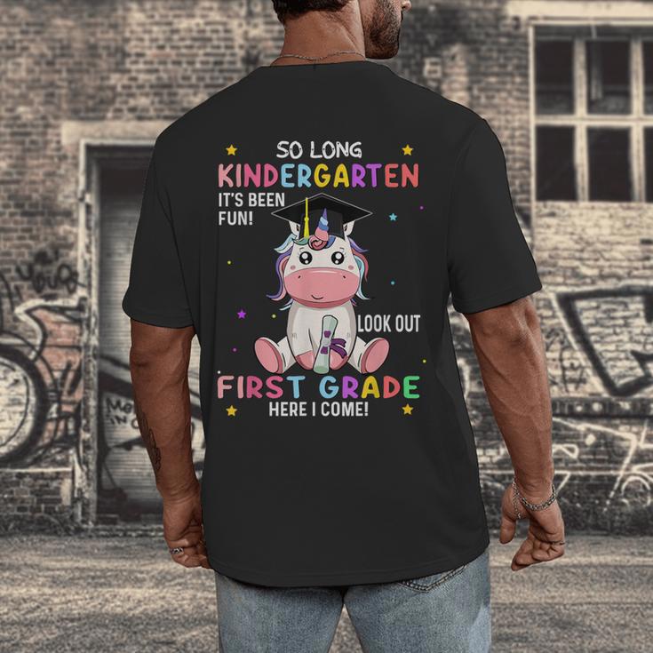 So Long Kindergarten Graduation Class 2025 Unicorn Girls Men's Back Print T-Shirt