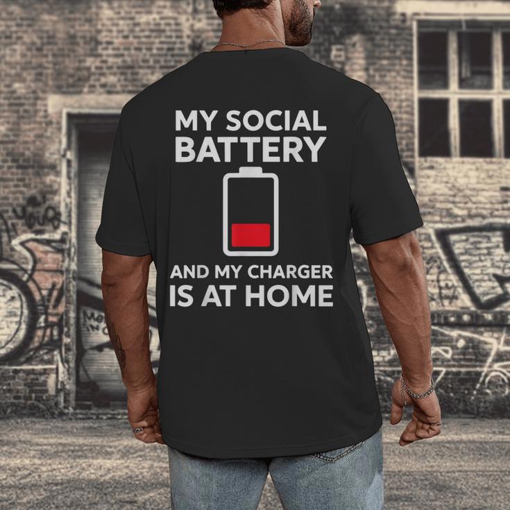Social Battery Low Charger At Home Antisocial Introvert Men's Back Print T-Shirt